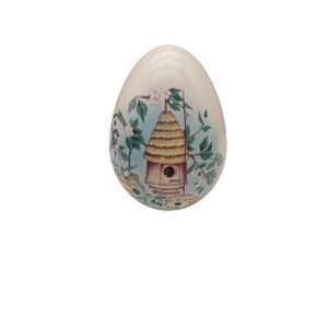 Eggzakly Painted Ceramic Egg Bluebird Beehive Birdhouse Decor 3" Tall